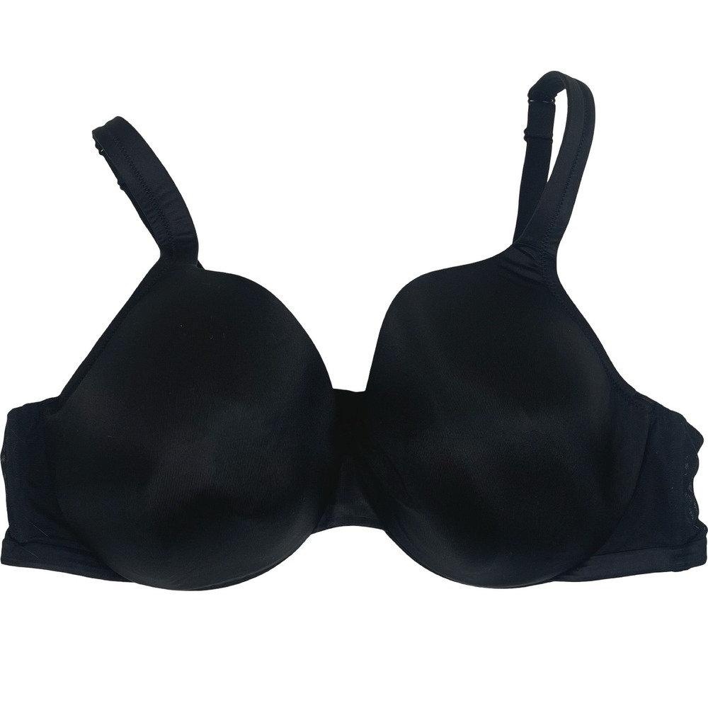 Cacique Satin‎ Full Coverage Bra Women 46C Black Underwire Support Padded